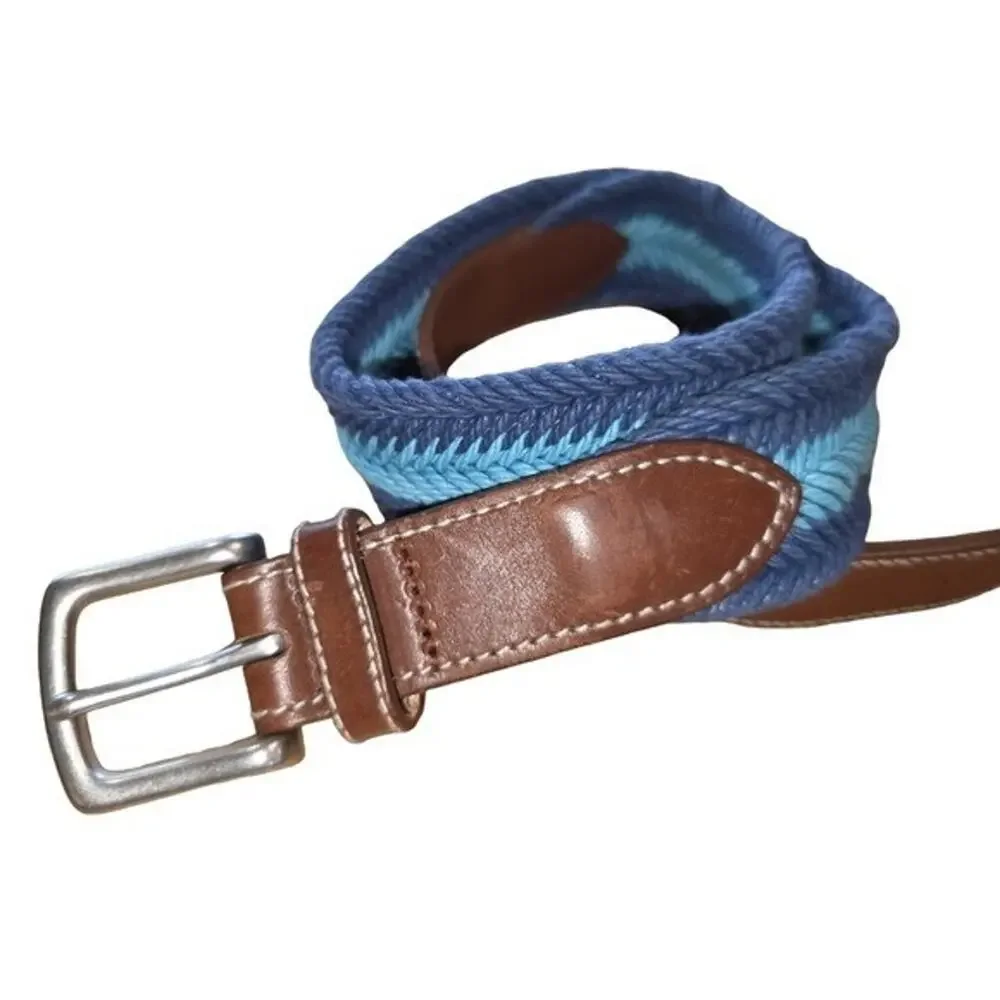 Vineyard Vines Woven Blue and Brown Leather WoMen's Belt Size 30 New
